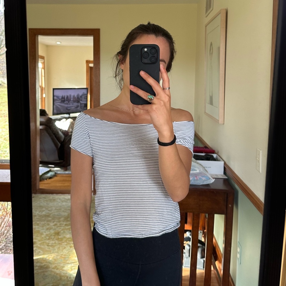 Brandy Melville Striped Off The Shoulder T Shirt
